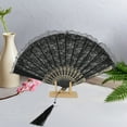 Unique Bargains Lace Trim Orchid with Tassel Folding Fan 1 Pc Black ...