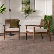 Walker Edison Modern Set of 2 Solid Wood Outdoor Lounge Chairs, Dark Brown