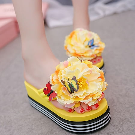 

YOTAMI Women s Sandals Fashion 2022 Women s Fashion Versatile Flat Sandals Beach Sandals Solid Color Pearl Sandals Yellow