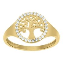10kt Real Yellow Gold Womens Cubic-Zirconia Tree Of Life Good luck Ring