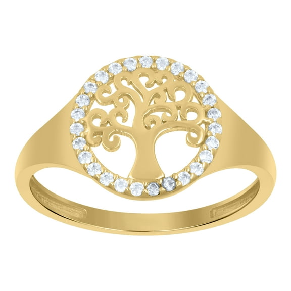 10kt Real Yellow Gold Womens Cubic-Zirconia Tree Of Life Good luck Ring