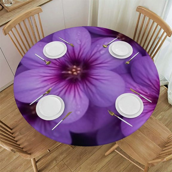 (Purple Lily Flowers) Round Outdoor Tablecloth with Zipper Elastic Outdoor Table Cover Vibrant Umbrella Table