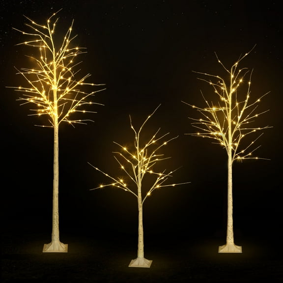 Set of 3 Lighted Birch Tree Artificial Twig Tree Lamp for Christmas (4 ft, 6 ft, 8 ft)