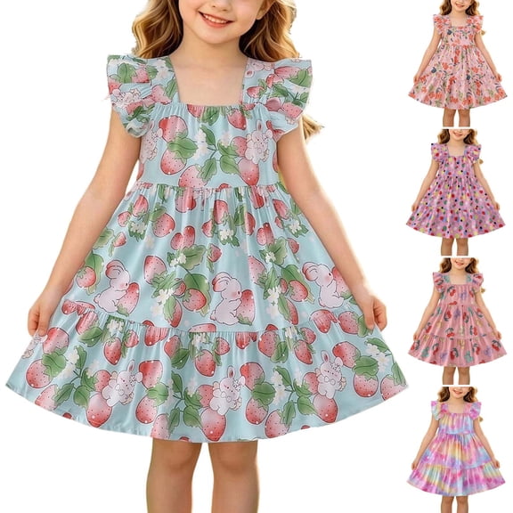 Girls Summer Cute Dress Square Neck Ruffled Sleeveless Pleated A Line Dresses Casual Stylish Midi Sundress (10 Years, Green)
