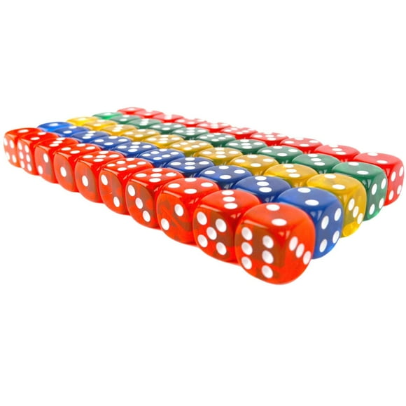Regal Games - 6-Sided Translucent Game Dice - Standard 16mm Size - 50-Count - Multicolor - for use as Expansion Set for Velocity and Farkle Games - Compatible with Tenzi