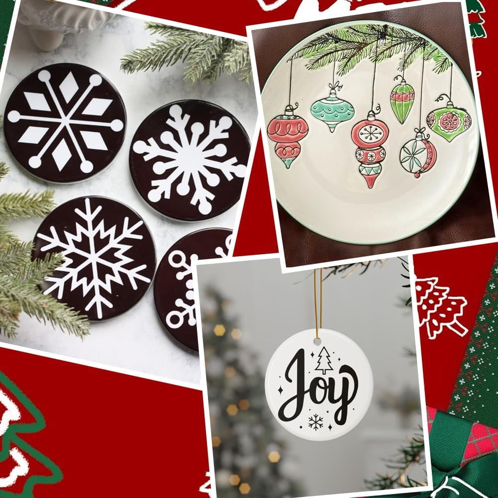 1 Box 12Pcs 3in White Ceramic Ornaments Blank Christmas Ornament Blanks Flat Round Ceramic Disc DIY Paint Craft with 12Pcs String Porcelain Decorations for Home Wedding Holiday Party Supplies
