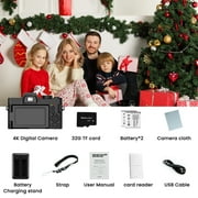 4K Digital Camera for Photography and Video Auto Focus 48MP Vlogging Travel Compact Camera ,180°Flip Screen 16X Zoom with 32GB SD Card & 2 Batteries Macro Lens