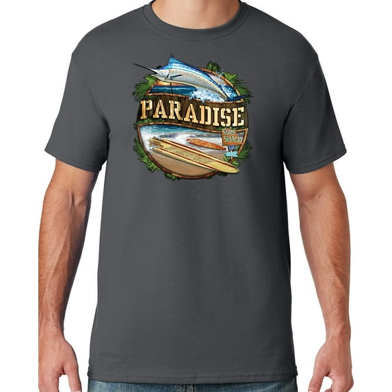 Mens Manu Bay Surf Company PARADISE SURF SHACK MARLIN T-shirt, 5XL Charcoal Grey