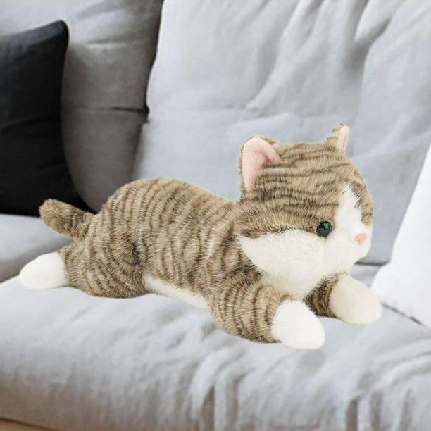 Gato a rayas, Animal relleno, gatito de peluche, suave y cómodo, lindo gato de peluche, juguete para el Día de San Valentín, cumpleaños, regalos de Gris