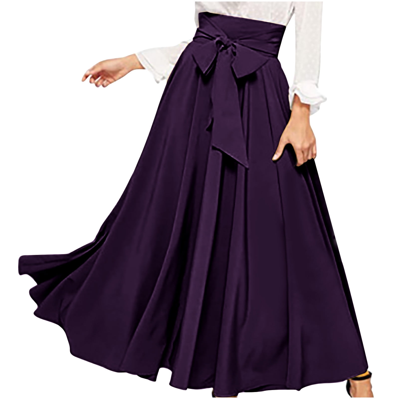 ShomPort Skirts for Women High Waist Belted Flowy Swing A-Line Skirts ...