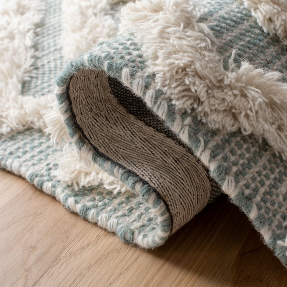 SAFAVIEH Kenya Arline Geometric Wool Area Rug, Aqua/Ivory, 7' x 7' Square