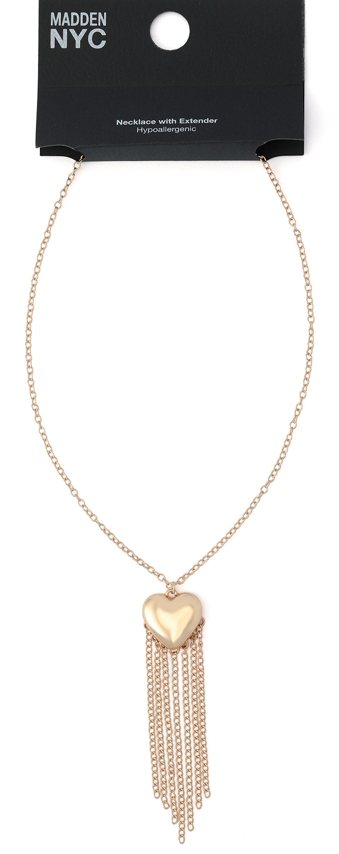Madden NYC Women's Fashion Gold-Tone Puffy Heart Fringe Pendant Necklace