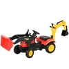 Ride-On Excavator Construction Equipment Toy with Front Red Dirt Plow Bucket, Back Digging Tool & Trailer