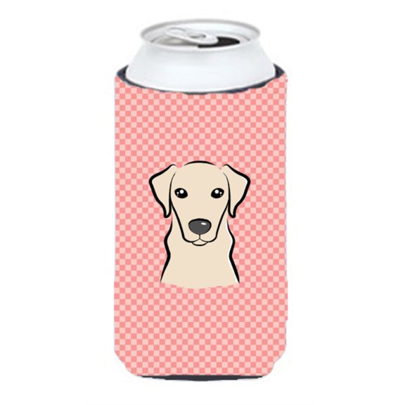 Checkerboard Pink Yellow Labrador Tall Boy Beverage Insulator Hugger BB1222TBC