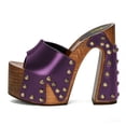 thumbnail image 2 of FSJ Women Platform Clogs Mules Open Toe Wooden Block High Heel Sandals Rivet Studded Chunky Slides Size 8 Purple, 2 of 4