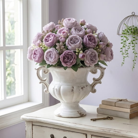 Artificial Peonies Silk Flowers, Pink Faux Peony Bouquet Florals Arrangements for Farmhouse Home Boho Wedding Table Centerpiece, Fake Plastic Flower Bulk for Vase Decoration