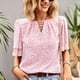 thumbnail image 4 of Blusa de manga con volantes en capas, cuello en V, estampado floral hueco, blusa ajustada informal para mujer, verano, rosa, S, 4 of 7