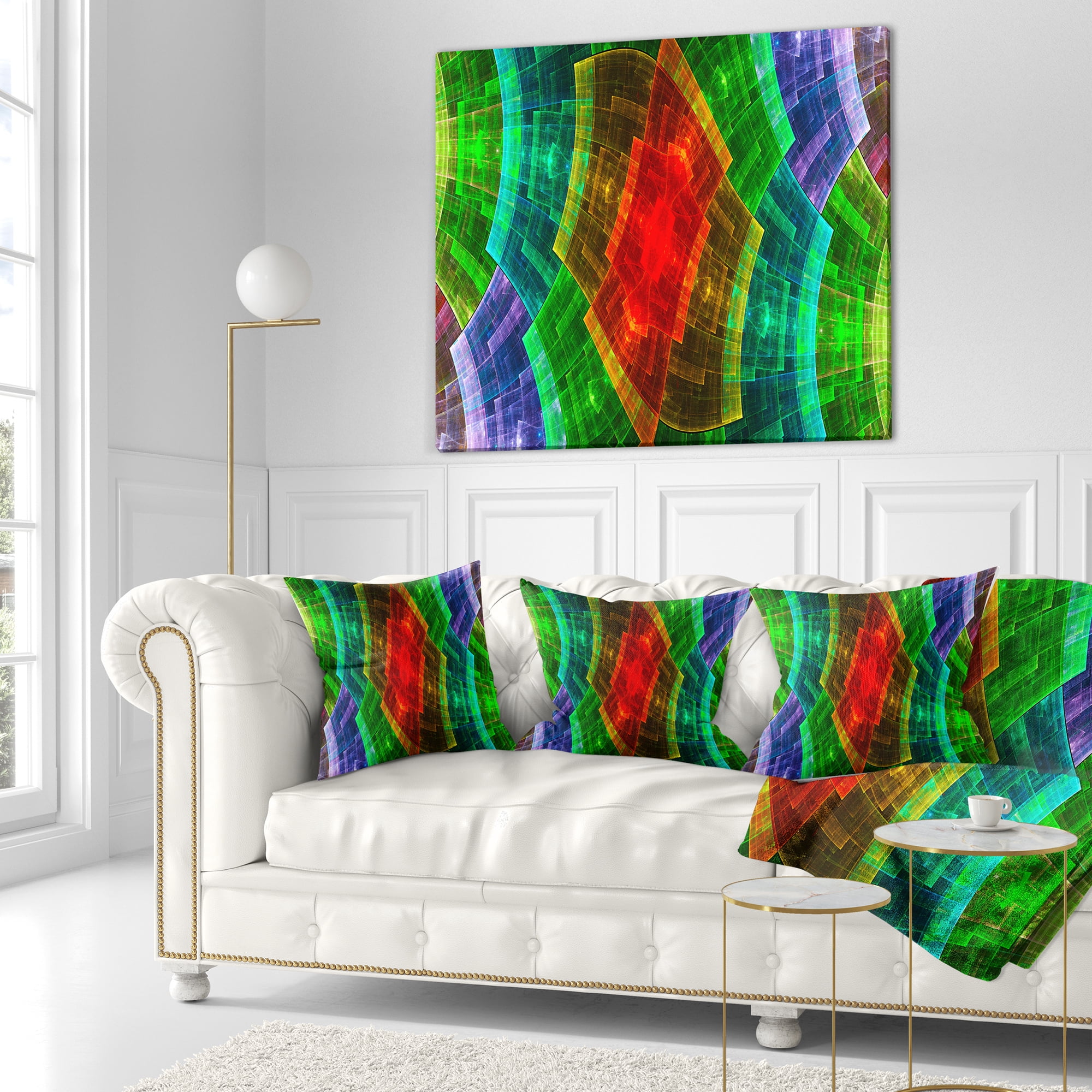 Designart Multi Color Psychedelic Fractal Metal Grid - Abstract Throw Pillow - 18x18
