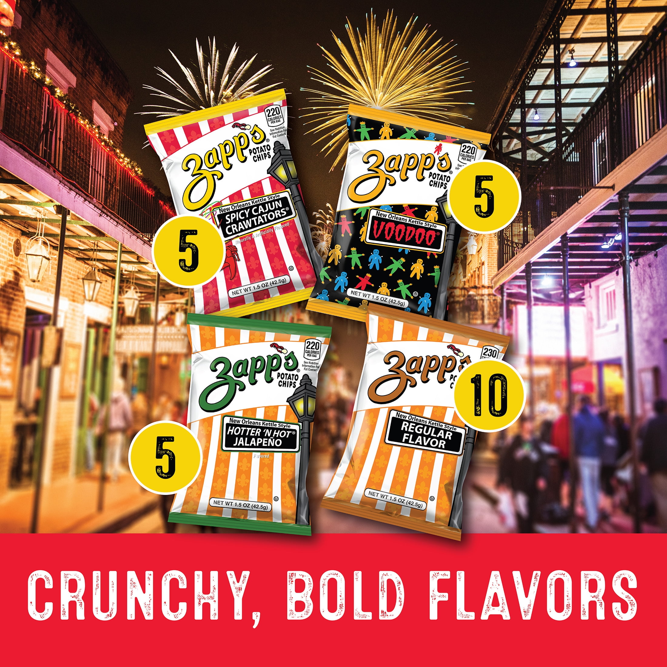 Zapp's New Orleans Kettle Style Potato Chips Variety Pack, 1.5 oz. - Pack of 25