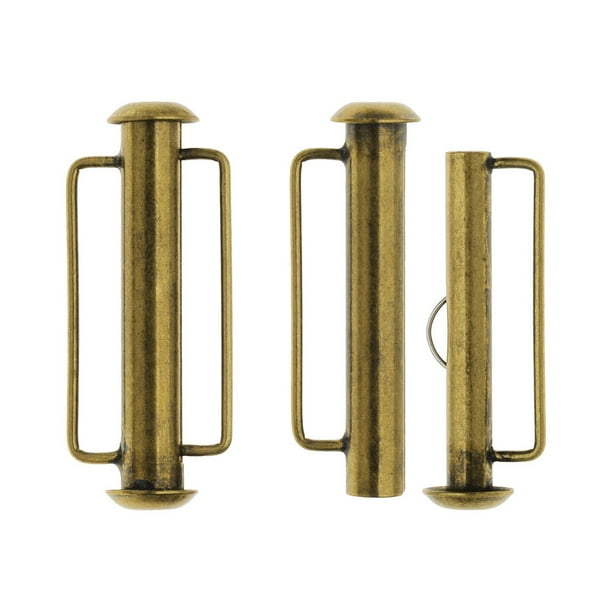 Slide Tube Clasps, with Bar Loops 26.5x10.5mm, 2 Sets, Antiqued Brass