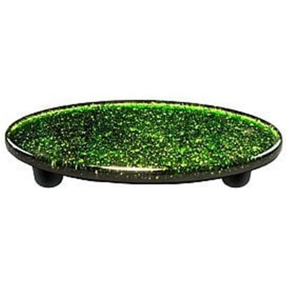 Hot Knobs HK1024-POB Light Metallic Green Oval Glass Cabinet Pull - Black Post
