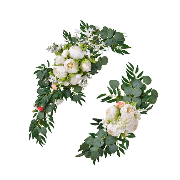 Kit de Flores Artificiales Yuarrent Guirnaldas Peonía Realista Decoración de Pared Blanco 80cm