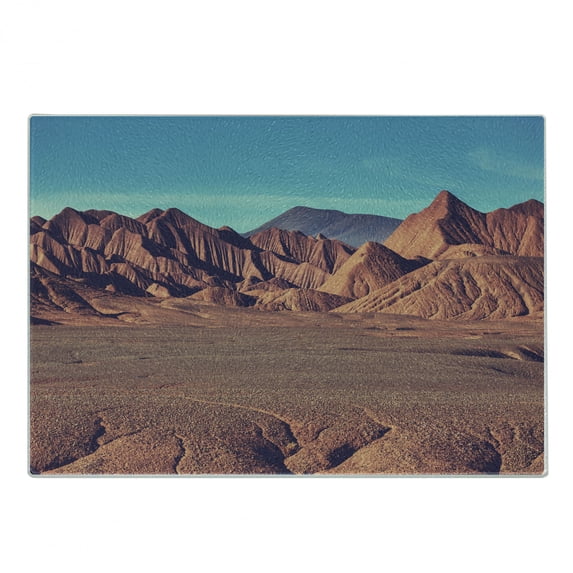 Western Cutting Board, Mountain Argentina Desert Sand Hike Mother Nature Themed Volcano Geographic Photo, Decorative Tempered Glass Cutting and Serving Board, in 3 Sizes, by Ambesonne