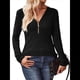 thumbnail image 3 of Suéter Holgado de Punto Acanalado con Cuello de Media Cremallera para Mujer, Blusas Casuales de Larga de Color Liso, Blusas Cómodas y Cálidas Negro XL, 3 of 8