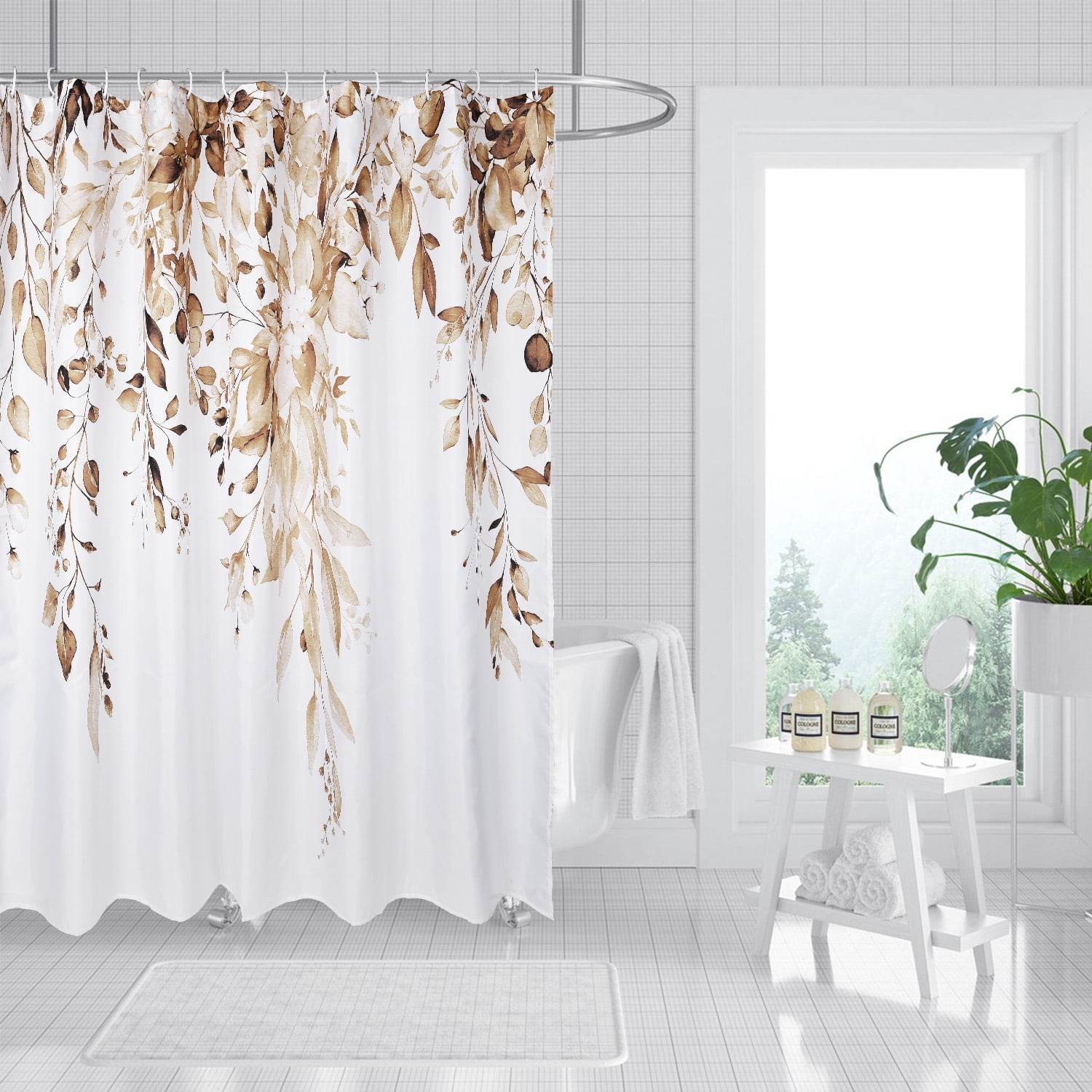 Goodwill Tan Eucalyptus Shower Curtain Sets, Watercolor Brown Leaves on