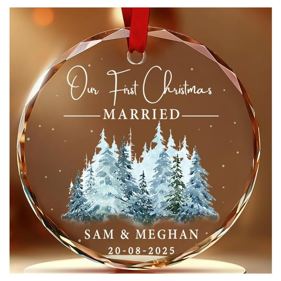 Personalized Our First Christmas Married Ornament 2025 - Wedding Gifts for Couple Customized Crystal Ornament 3'' - 1st Christmas As Mr and Mrs Gifts, Bridal Shower Gift, Newlywed Decoration