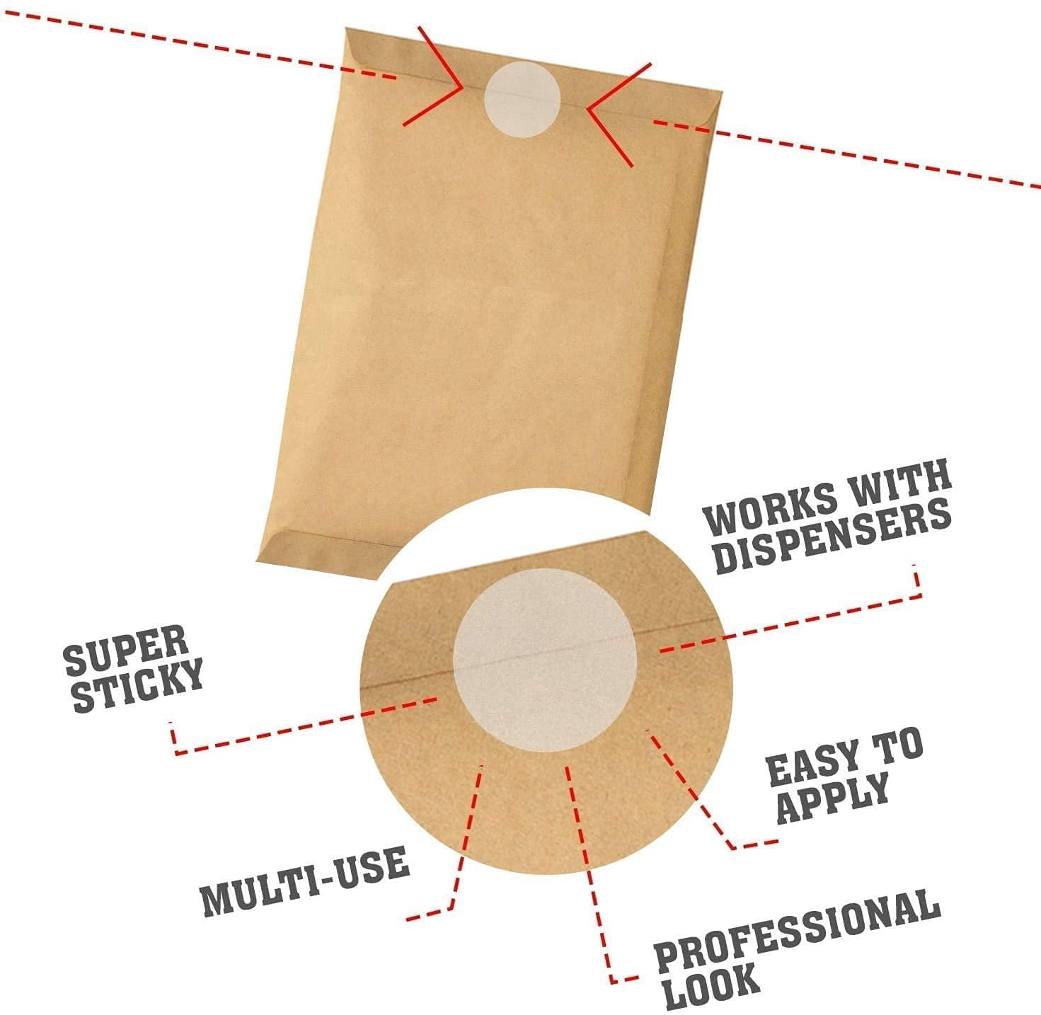 MESS Clear Wafer Shape Mailing Seals – 1,000 Clear Adhesive Labels, 1.5" Round Circles – Envelope Tab Sealers