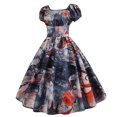 thumbnail image 3 of QLEICOM Women's 1950s Vintage Dresses,Square Neck Back Elastic Waist Short Sleeve Hem Mini Dress, Cocktail Stretchy Evening Party Dresses, Halloween Costumes Slim Swing Dress Gray XXL, 3 of 4