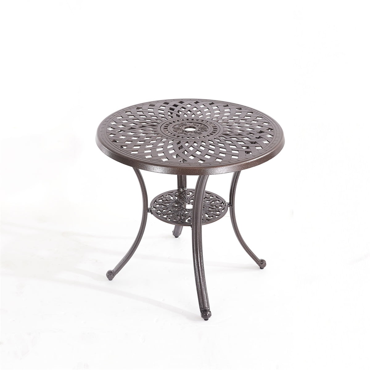 Kepooman 31" Round Cast Aluminum Dining Side Table for Outdoor Patio, Bistro w/ Umbrella Hole - Bronze Finished Kepooman 31" Round Cast Aluminum Dining Side Table for Outdoor Patio, Bistro w/ Umbrella Hole - Bronze Finished