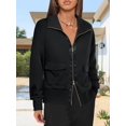 thumbnail image 2 of Women's Zip up Sweatshirt Collared Neck Long Sleeve Loose Casual Lightweight Jacket with Pockets, 2 of 5