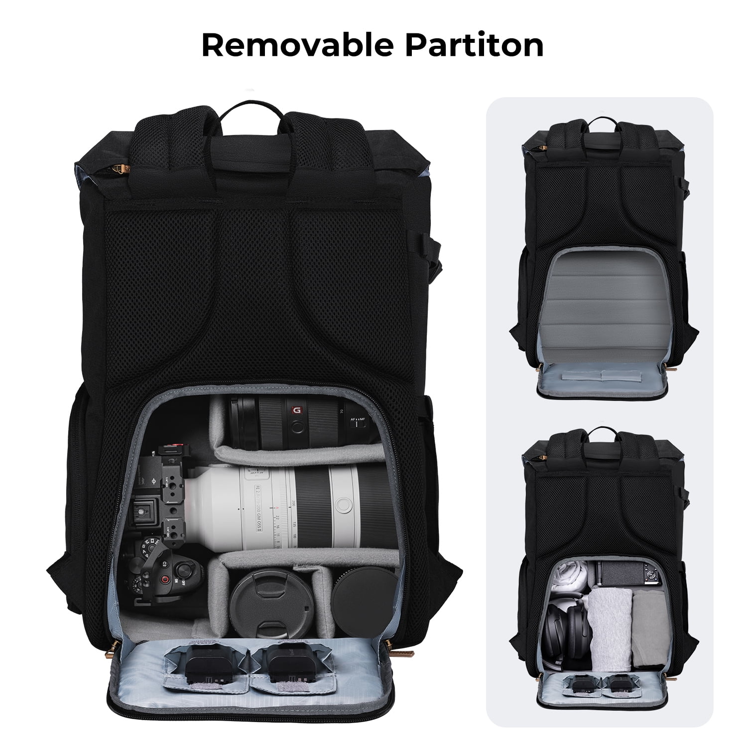 K&F CONCEPT DSLR Camera Backpack Camera Case for Photography and 15.6" Laptop Travel Use, Camera Shoulder Bag with Weatherproof Rain Cover-17.3x11.4x6.29Inch