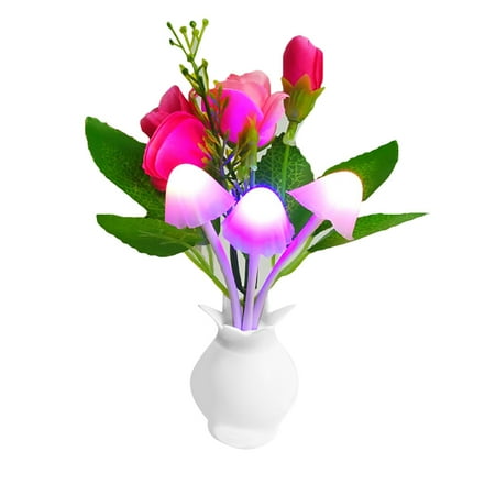 

Welling Colorful Van Base Lovely Rose Mushroom Light Sensor 4 LED Night Light Home Decor