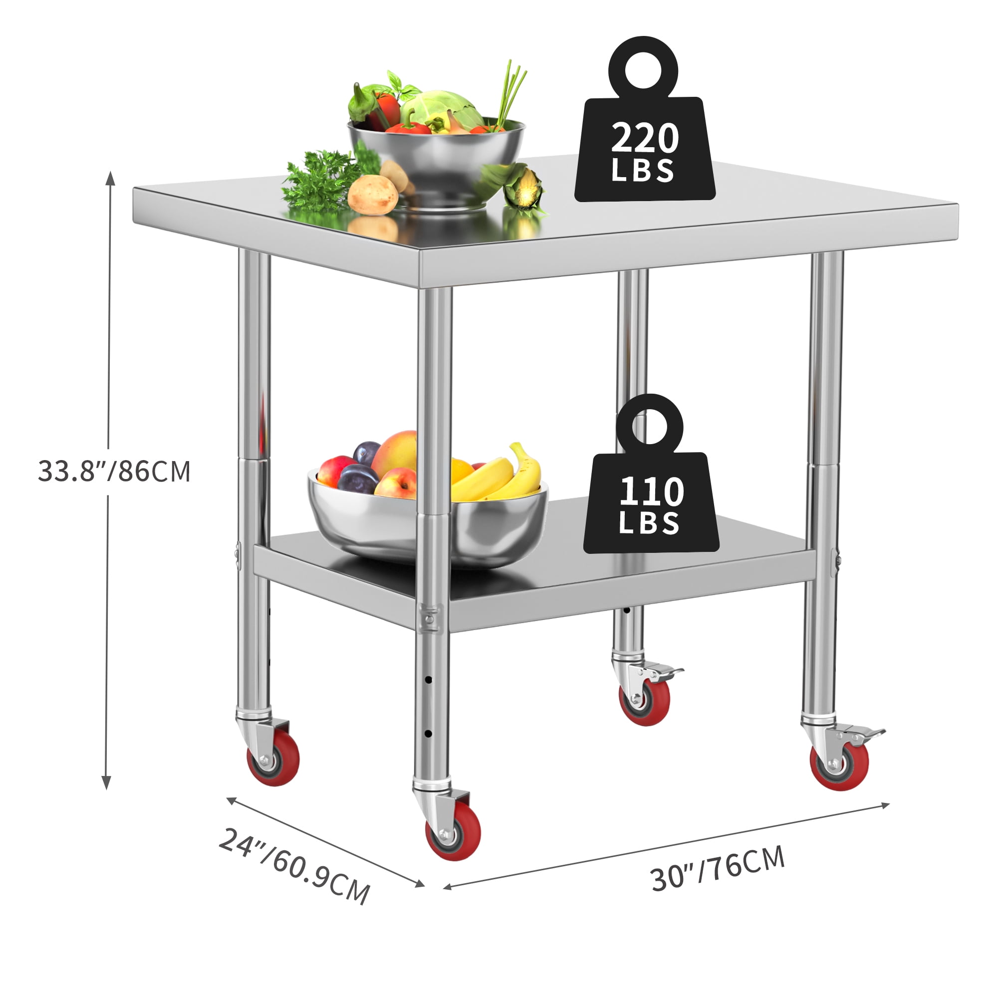 Uforic Stainless Steel Work Table, 30x24 Inch, NSF Certified, Adjustable Shelf, High Load Capacity, Commercial Metal Prep Table