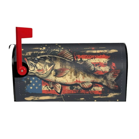 PHELIKA Bass Fish Jumping American Flag 05 Magnetic Mailbox Covers Standard Size 21"H x 18"W