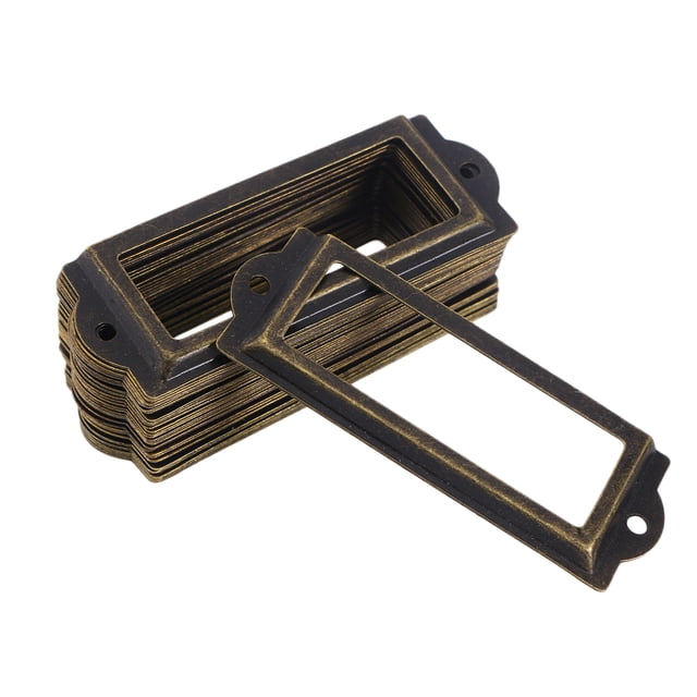 30 Pcs Antique Brass Cabinet Drawer Metal Handle Label Office Library Post Office File Pull Frame Tag Name Holder Handle