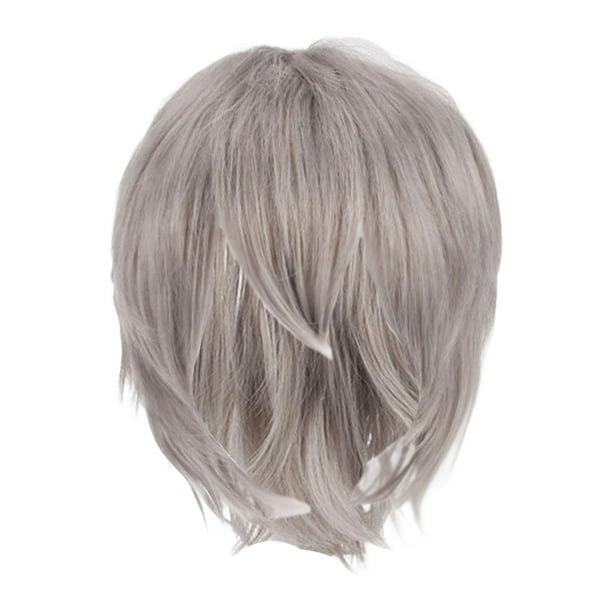 Peluca de cosplay peluca de disfraz corta práctica completa para fiesta de disfraces de club masculino jinwen Gris