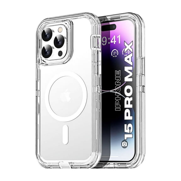 Entronix Magnetic Clear Case Compatible with iPhone 15 Pro Max, Heavy Duty Hard Cover