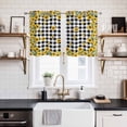thumbnail image 2 of 2 Panels Kitchen Tier Curtains 39 Inch Length, Yellow Sunflower Grommets Window Treatment Curtain, Summer Bee Floral Black White Plaid Thermal Curtains Drapes for Living Room/Bathroom, 2 of 9