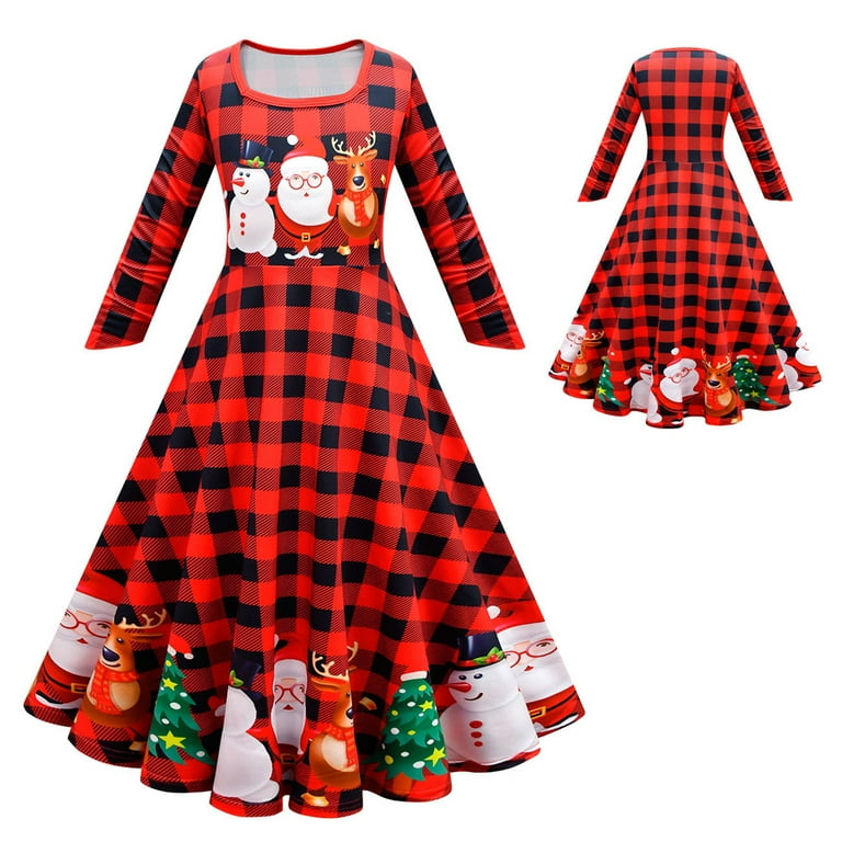 LUOGENLI Girls Dresses Size 6X 7 Fancy Dress ChildDress Girls Christmas Long Sleeve Cartoon Print Performance Dress Princess Dress Girls Dresses Size