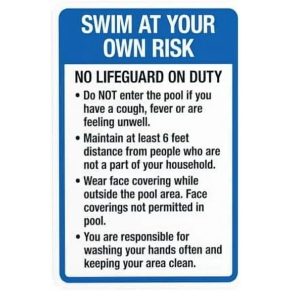 Swim At Your Own Risk Warning Sign, Pool Rules Metal Signs for Business Home Outdoor Indoor Road Yard Garage Street Wall Caution Custom Decor 8 x 12 Inch