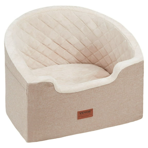 Dog Booster Car Seat for Small to Medium Dogs - Portable Pet Carrier with Safety Strap, Holds Up to 55 lbs, Brown