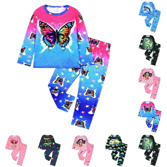 RTKFRFLM Glow-in-the-Dark Kids Outfits, Long Sleeve Glow Print Loungwear Set for Boys & Girls, 3-8Y
