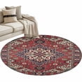 thumbnail image 2 of Boho Abstract Plant Round Living Room Rugs 4 ft, Vintage Red Blue Geometric National Medieval Trible Area Rug with Non-Slip Sturdy Edge Binding Round Carpet for Entryway Kitchen Bedroom Bathroom, 2 of 9
