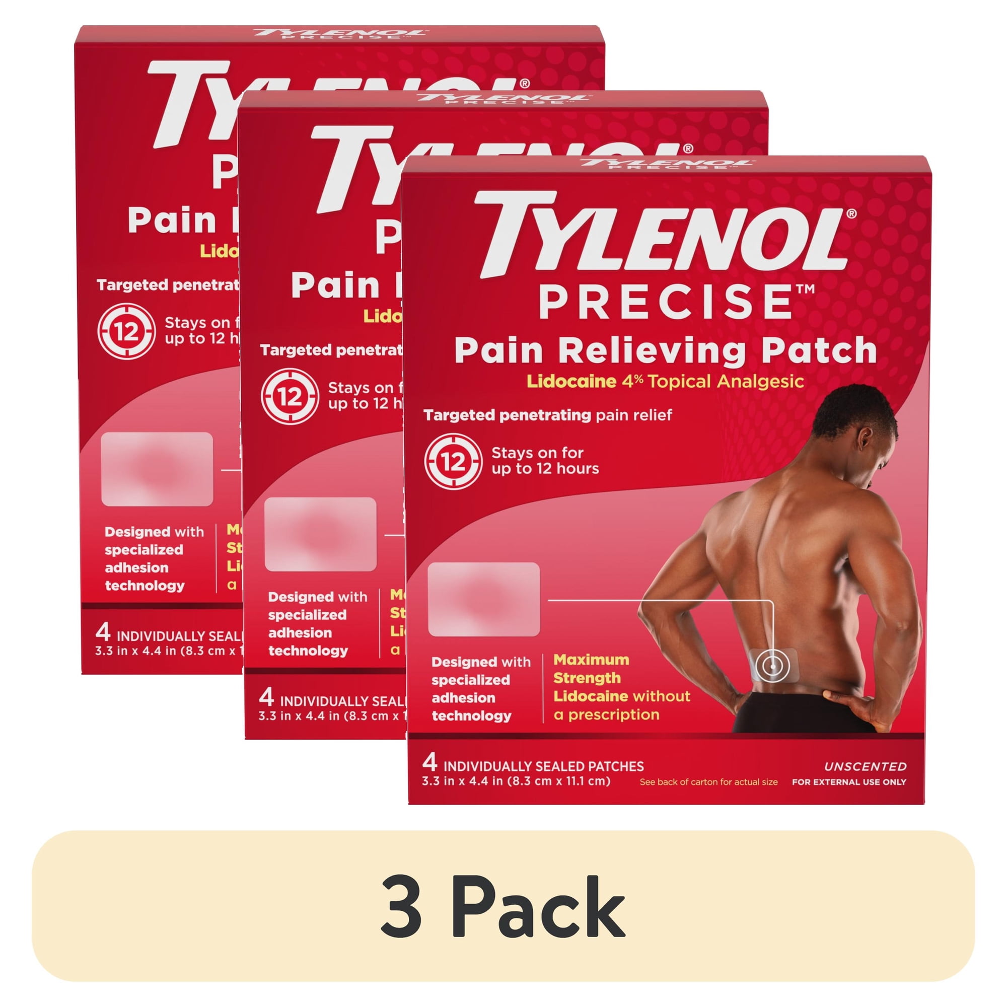(3 pack) Tylenol Precise Large Pain Reliever Patches, Lidocaine 4%, 4 Count