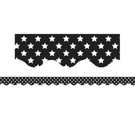 - BLACK WITH WHITE STARS SCALLOPED BORDER TRIM