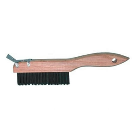 Magnolia Brush Shoe-Handle Wire Scratch Brushes, Carbon Steel Wire, 10", 4 x 16 Rows, Pack Of 12 Brushes